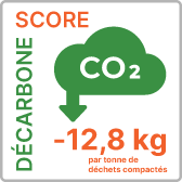 Logo représentant un score de décarbonation de -12,8kg, indiquant une réduction significative des émissions de carbone.