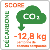 Logo représentant un score de décarbonation de -12,8kg, indiquant une réduction significative des émissions de carbone.